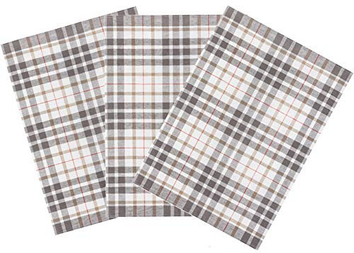 Kracht 3er Pack Halbleinen Geschirrtuch 50x70 Blockkaro 2-900-18 grau