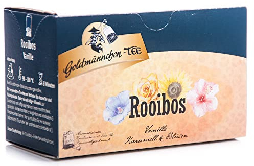 Goldmännchen Tè Rooibos Vaniglia - Caramello con Fiori, Infuso, Tisana in Bustina, 20 Bustine Sigillate Singolarmente