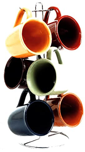 Gibson Cafe Amaretto 7-Piece Stoneware Mug Set With Metal Stand