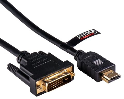 rhinocables - HDMI to DVI-D 24+1 Pin Cable | Gold-Plated Connectors | Universal Compatibility | Plug-and-Play | Full 1080p HD | Ideal for Home Cinema & Gaming, Gold, 20m