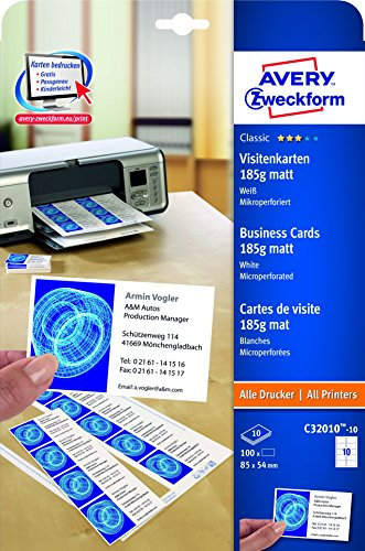 Visitenkarte A4 100ST blanko ZWECKFORM C32010 10 185g 85x54