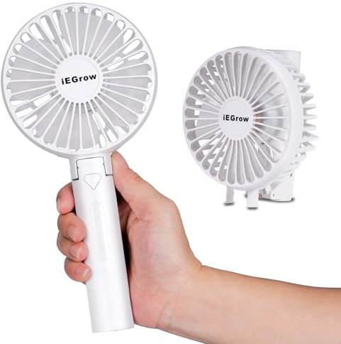 iEGrow Handheld Fan, Portable USB Mini Travel Fan with 2000mAh Rechargeable Battery, 3 Speeds Desk Fan for Home, Office and Travel-White