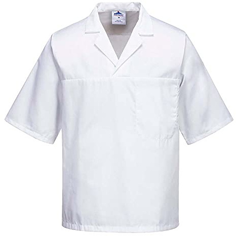 Portwest 2209 Baker's Shirt Short Sleeve Pull-On Design 1 Pocket Polycotton | White, X Small, Classic Fit, 65% Polyester, 35% Cotton, Hardwearing, Durable, Food Safe, Twill Fabric, Industrial