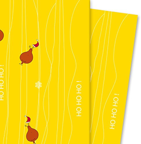 Fröhliches Weihnachtspapier mit schwebenden Hirschen, gelb (4 Bögen, 32 x 48 cm) Dekorpapier, Papier zum Einpacken, für tolle Geschenk Verpackung und Überraschungen