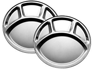 King International Thali - Servizio di 2 piatti piani con 4 scomparti, in acciaio INOX, rotondi, 30 cm