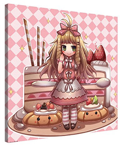 PICANOVA – Kawaii Pastry Chibi 80x80cm – Premium Leinwanddruck – Kunstdruck Auf 2cm Holz-Keilrahmen Für Schlaf- Und Wohnzimmer – Anime Kollektion Von Emperpep