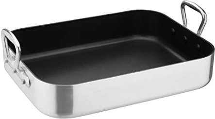 Vogue S365 Standard Non-Stick Roasting Pan 440X302X135mm Aluminium Baking Oven Tray, Silver