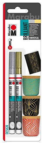Marabu 0121000000080 - Brillant Painter, universeller Lackmalstift, glänzend, deckend, schnell trocknend, für Metall, Kunststoff und Glas, Strichstärke 1 - 2 mm, silber und gold