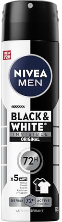 NIVEA MEN Invisible for Black & White Original Deodorant, 0% Alcohol Aerosol Spray, Anti-Mark Men's Anti-Perspirant, 150 ml
