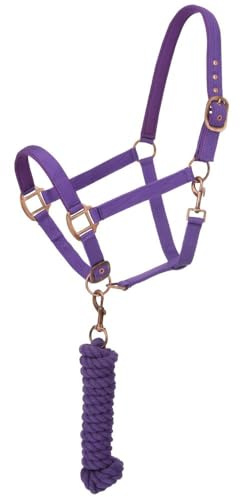 Tough1 Padded Horse Halter with Antique Hardware and Lead Rope - Purple