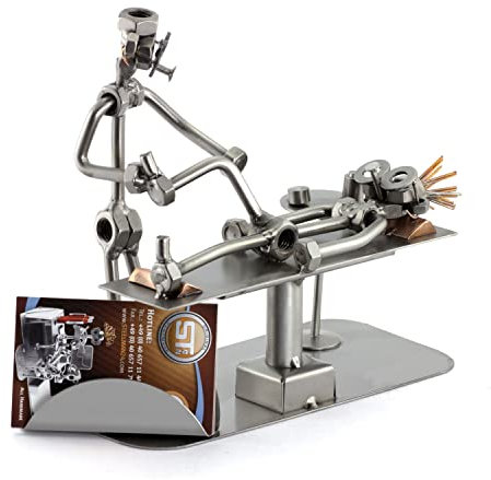 Steelman24 I Schraubenmännchen Physiotherapeut mit Visitenkartenhalter I Made in Germany I Handarbeit I Geschenkidee I Stahlfigur I Metallfigur I Metallmännchen