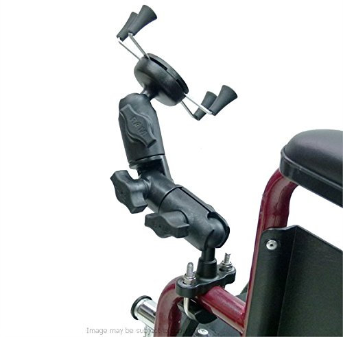 RAM Wheelchair U-Bolt Mount with Double Socket Swivel Arm and X-Grip Universal Phone Holder (sku 21550)