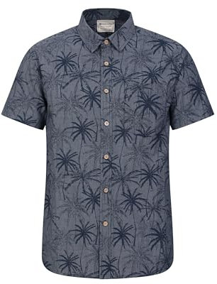 Mountain Warehouse Tropical Printed Mens Short Sleeved Shirt - Lightweight, Easy Care, Casual Wear - for Spring Summer, Camping, Travelling Dark Blue M