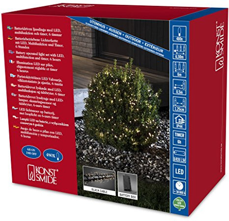 Konstsmide 3737-100 Micro LED Büschellichterkette Cluster / für Außen (IP44) / Batteriebetrieben: 4xD 1.5V (exkl.) / 6h-Timer / mit 8 Funktionen, Steuergerät und Memoryfunktion / 480 warm weißen Dioden / schwarzes Kabel, 480 LEDs
