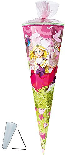 Schultüte - Prinzessin - 22 cm - mit Tüllabschluß - Zuckertüte - mit/ohne Kunststoff Spitze Spitze - Nestler - Mädchen - Herzen/Prinzessinnen - Kleid