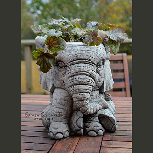 Garden Ornaments by Onefold AN9 Elephant Pot Stone Garden Planter, Grey, 22x21x25 cm