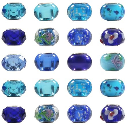 TOAOB 10 Piezas 14 mm Azul Tema Abalorios Europeos de Vidrio Cuentas Gran Agujero para Fabricación de Joyas Pulseras y Cadena de Serpiente
