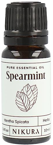 Nikura Spearmint Essential Oil - 10ml | 100% Pure Natural Oils | Perfect for Hair Care, Spider Repellent, Energy Boost, Candle Making | Great for Self Care, Skin | Vegan & UK Made