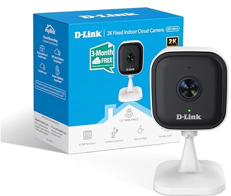 D-Link DCS-6013 2K WLAN-Innenkamera, 3MP Sicherheitskamera mit KI-Personenerkennung, Nachtsicht, Zwei-Wege-Audio, Bewegungs- & Geräuscherkennung, Alexa & Google