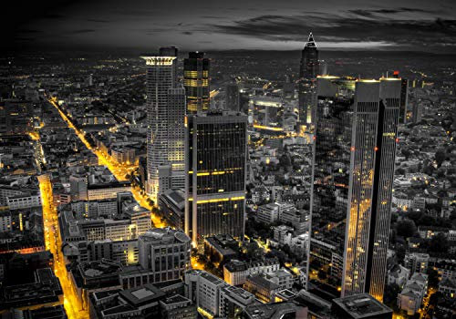 wandmotiv24 Fototapete Frankfurt am Main, XL 350 x 245 cm - 7 Teile, Wanddeko, Wandbild, Wandtapete, Großstadt, Deutschland, Nacht M0303