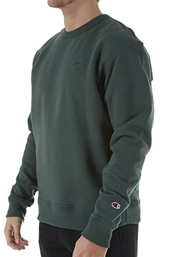Champion Men's Powerblend Fleece Crew, C Logo, Dark Green, S