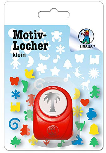 Ursus 19500034 - Motivlocher klein, Palme, aus rotem Kunststoff mit Metallstanze, Durchmesser ca. 16 mm, für Papierqualitäten von 160 220 g/qm, mit Druckknopffunktion für eine einfache Handhabung