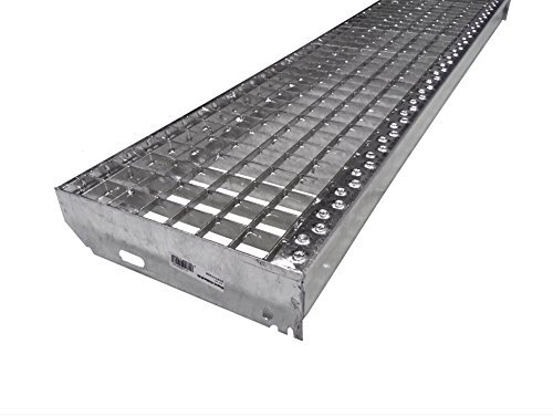 Gitterroststufe - 1000 x 270mm - rutschhemmende Sicherheitsantrittskante - Maschenweite 30 x 10 - Tragstab 20/1,5mm