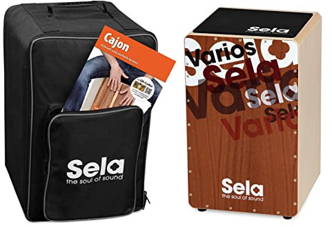 Sela SE 092 Varios Snare Cajon Einsteiger Bundle mit Sela Snare System, aufgebaut, Rucksack, Sitzpad, Schule, CD, DVD