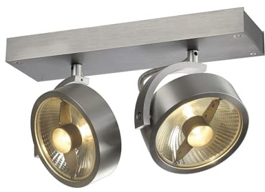 SLV KALU | Dimmbare Wand- und Deckenleuchte zur Beleuchtung innen, LED Strahler, dreh- und schwenkbar, LED Spot, Deckenstrahler, Decken-Lampen | zweiflammig, 2xGU10, rund, Aluminium, je. max. 75W