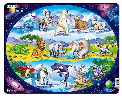Larsen NM6 Rahmenpuzzle für Kinder I Tiere auf der ganzen Welt I Anfänger Puzzle ab 2 Jahre I Tolles Kinderpuzzle mit 15 Teilen I Spielspaß & Lernen