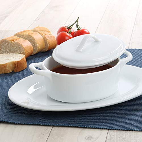 Holst Porcellana COC 201 FA1 Cocotte per zuppa e stufato SERVIER Set 0,40 l 25 x 18 cm, Porcellana, Bianco, 25 x 18 x 9,5 cm