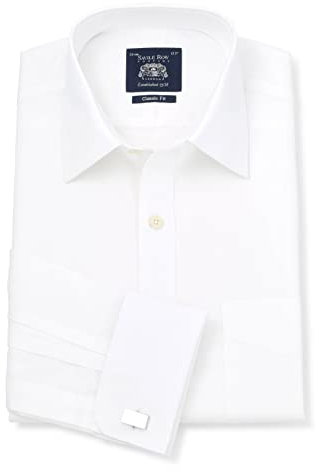 THE SAVILE ROW COMPANY LONDON Men's Classic Fit Cotton Poplin Double Cuff Formal Shirt - White - 17 Collar