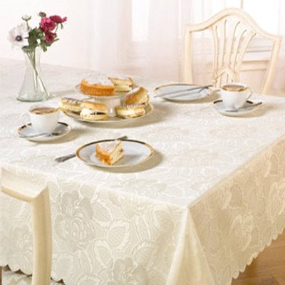 Emma Barclay Damask Rose - Jacquard Table Cloth in Cream - 63 (160cm) Round