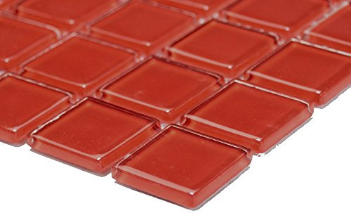 Mosaik Quadrat Crystal uni rot Glasmosaik Transluzent Transparent 3D Fliesenspiegel, Mosaikstein Format: 25x25x4 mm, Bogengröße: 327x302 mm, 1 Bogen/Matte