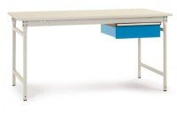 Manuflex BB5257.7035 Arbeitstisch mit Zwischenplatte 1500x800x780mm Kunststoffplatte mit Schubladen RAL7035 grau chi