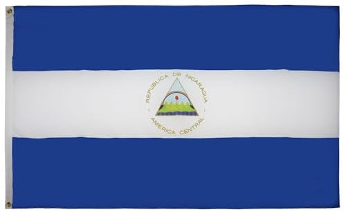 AZ FLAG - Bandera Nicaragua - 90x60 cm - Bandera Nicaragüense 100% Poliéster Con Ojales de Metal integrados - 50g - Colores Vivos Y Resistente A La Decoloración