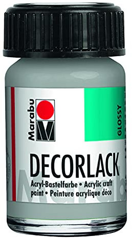 Marabu 11300039782 - Decorlack Acryl Metallic-Silber 782, 15 ml, hochglänzender Acryllack auf Wasserbasis, wetterfest, speichelfest, zum Malen, Schablonieren und für Serviettentechnik