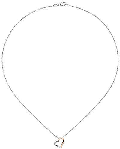 Jobo Damen-Halskette Herz aus 14 Karat 585 Gold Bicolor mit Diamant 42 cm