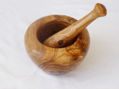 NEW_____SMALL HAND CARVED OLIVE WOOD PESTLE AND MORTAR