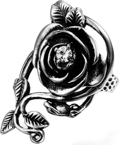 JewelryWe Schmuck Edelstahl Herren-Ring, Damen-Ring in Rose Design Engagement Hochzeit Band, Größe 54