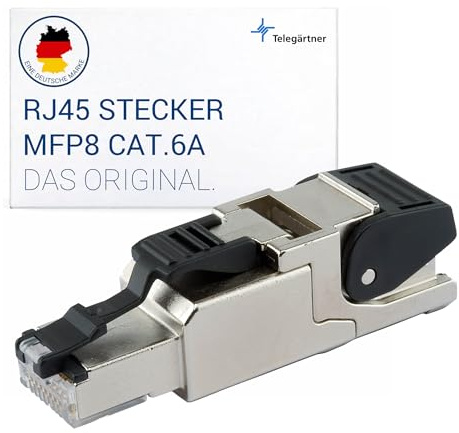 Telegärtner Feldkonfektionierbarer RJ45-Steckverbinder MFP8 Cat.6A, geschirmt, Vierkammer-Adermanager, Farbcodierung T568B, konfektionierbar vor Ort, IP20