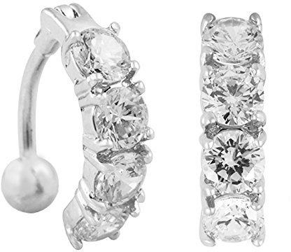 Piercingfaktor Bauchnabelpiercing Chirurgenstahl Bauch Bauchnabel Piercing Banane Stecker Anhänger mit Zirkonia 4 Glitzer Reverse Silber Clear