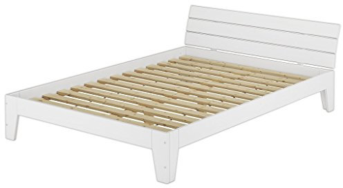 Erst-Holz® Doppelbett mit Rollrost 140x200 Futonbett Bettgestell Holzbett Massivholz Kiefer Weiß 60.54-14 W