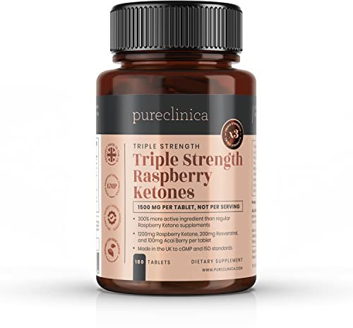 Triple strength Himbeer Ketone - 1500mg x 180 - mit Resveratrol & Acai Beere. 99.94% pure - 3 x stärke der normal Himbeere Ketone.