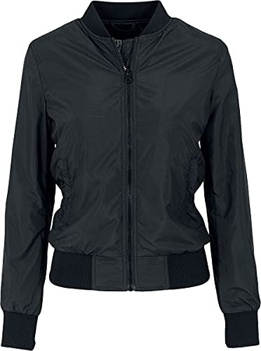 URBAN CLASSICS Giubbotto Bomber da Donna con Polsini a Coste, Giacca a Vento Leggera, Giubbottino Bomber a Maniche Lunghe con Cerniera e Tasche, Colore: Nero, Taglia: L