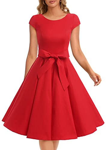 Dressystar DS1956 Robe à 'Audrey Hepburn' Classique Vintage 50's 60's Style à Mancheron Rouge M