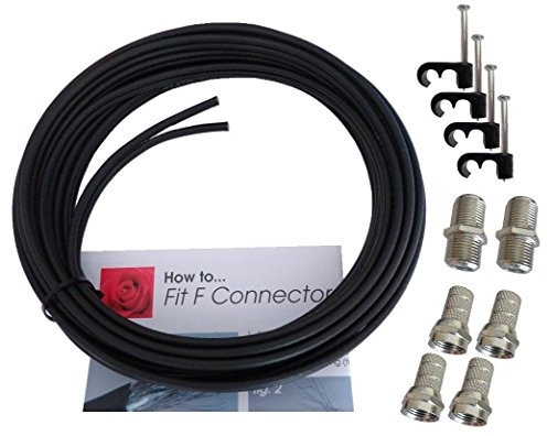 Low Profile BLACK Twin Satellite Coaxial Extension Cable DIY Kit - suitable for Sky Q, Sky HD and Sky+ (15m)