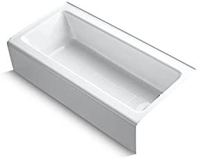 KOHLER K-838-0 Bellwether 60 x 30-1/4 Cast Iron Alcove Bathtub with Integral Apron and Lumbar Support, Right-Hand Drain, White