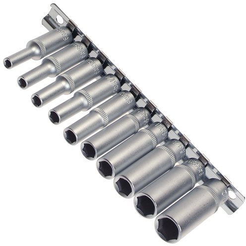 10 x Lange Steckschlüssel-Einsätze Stecknuss Schraubenschlüssel Stecknüsse auf Steckschiene INCH SAE ZOLL ZÖLLIG 1/4-Antrieb - Chrom-Vanadium-Stahl