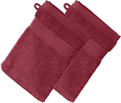 Erwin Müller Waschhandschuh Friedrichshafen 2er- Pack, 100% Baumwolle Bordeaux Größe 15x21 cm - Premium-Qualität, unvergleichlich saugfähig, hautsympathisch, formstabil (weitere Farben)